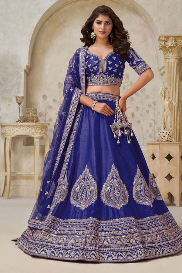 Blue Bridal Silk Lehenga Choli Set  SFSMT54108