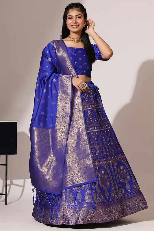 Royal Blue Jacquard Navratri Lehenga Choli In Zari Work SFROY537105