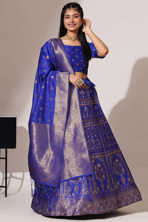 Royal Blue Jacquard Navratri Lehenga Choli In Zari Work SFROY537105