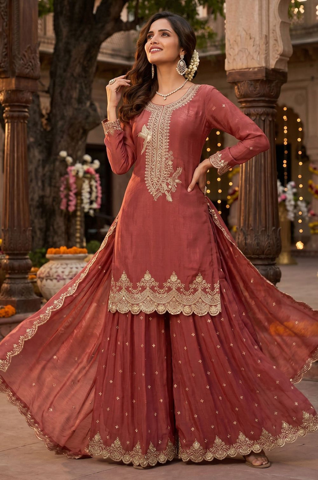 Brown Silk Salwar Kameez - SFEDC30004R