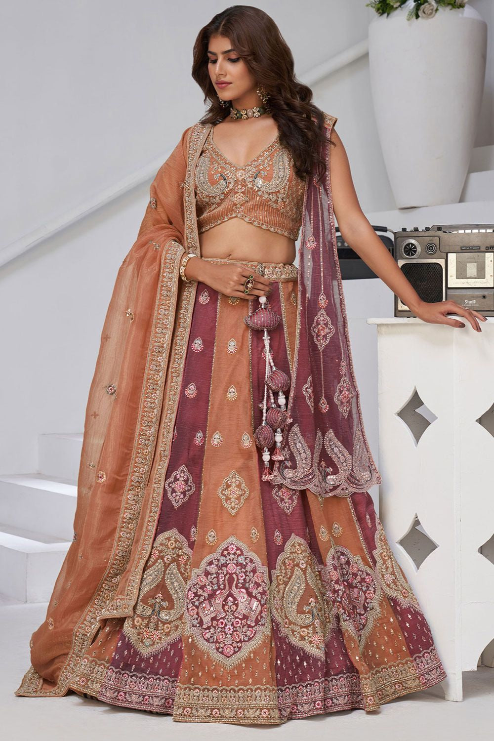 Orange Tissue Lehenga Choli - SFRELS6530