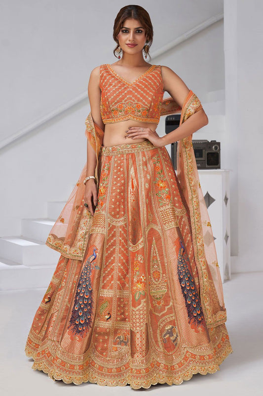 Orange Banarasi Lehenga Choli - SFRELS6518