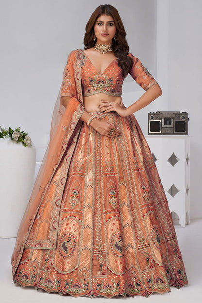 Orange Banarasi Lehenga Choli - SFRELS6523