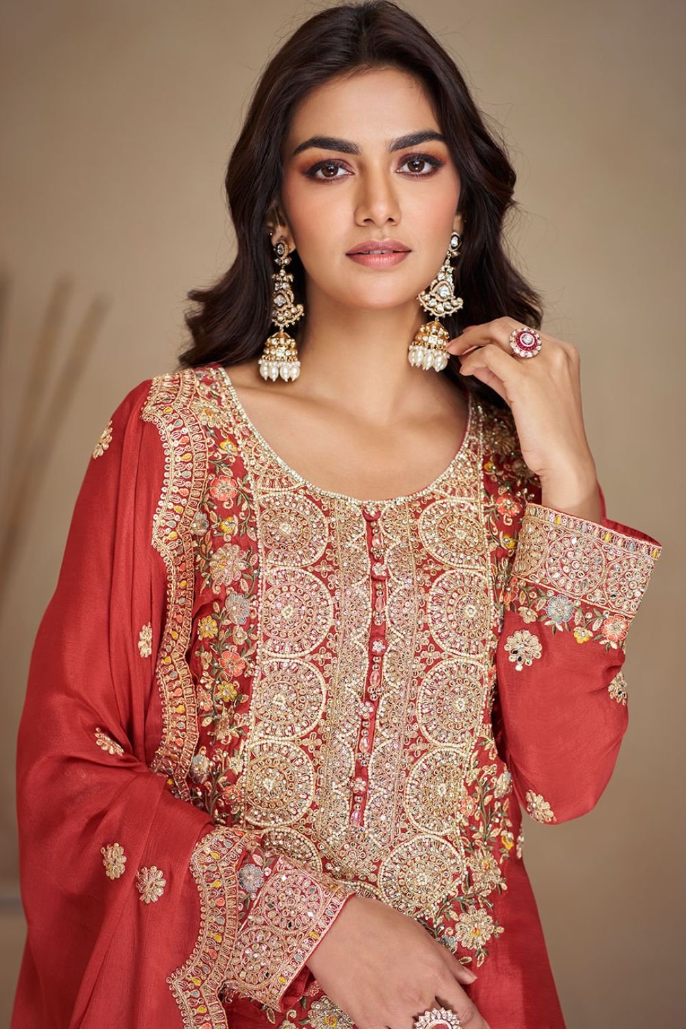 Orange Polished  Chinnon Salwar Kameez  SFYS143401R
