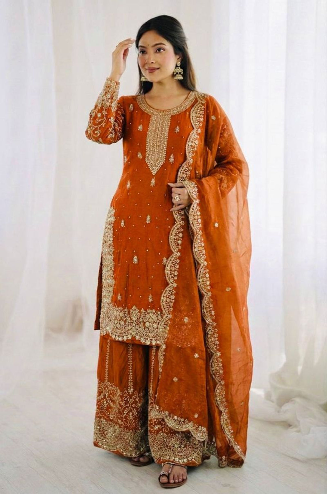 Orange Silk Salwar Kameez - SFFK38801R