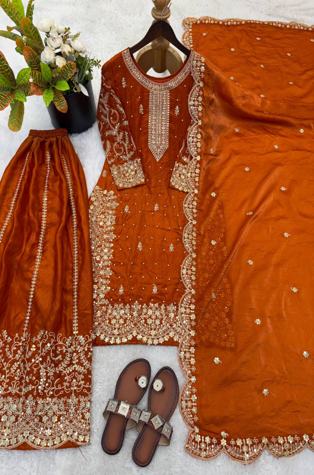 Orange Silk Salwar Kameez - SFFK38801R