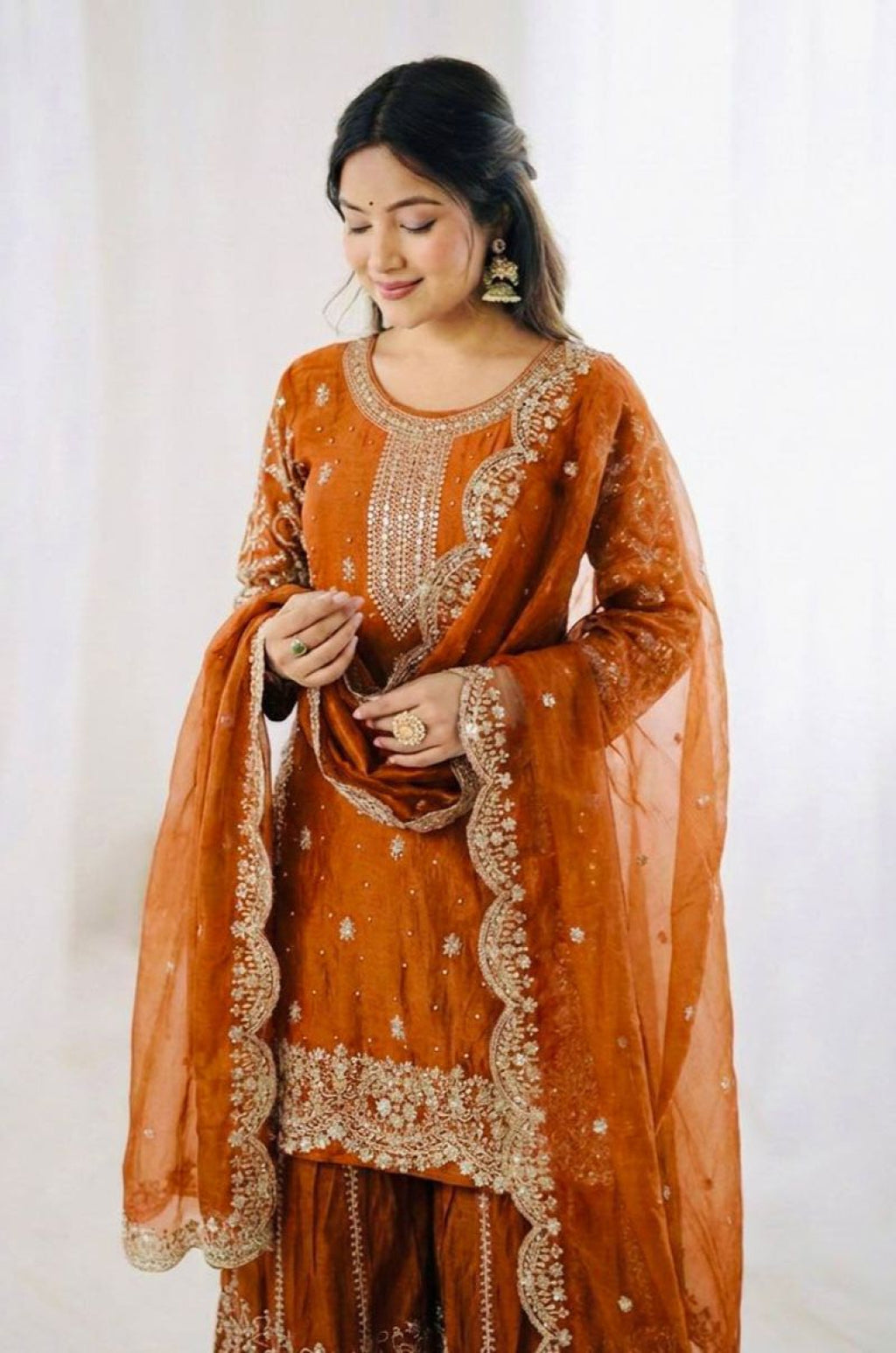 Orange Silk Salwar Kameez - SFFK38801R