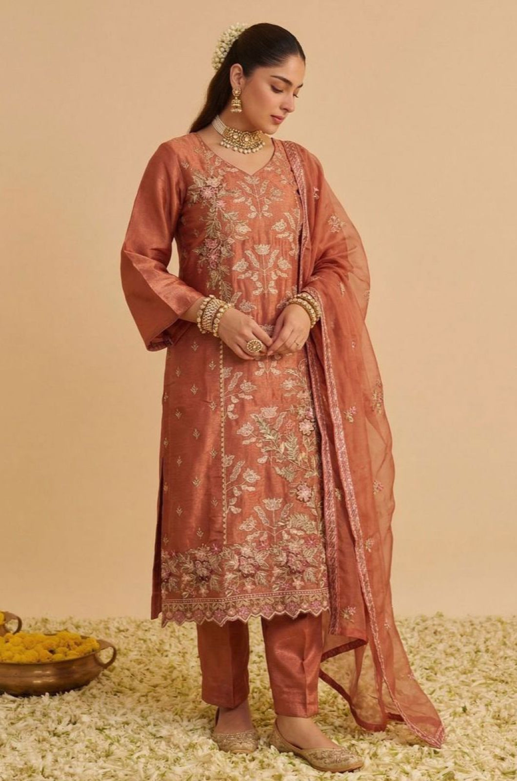 Orange Silk Salwar Kameez - SFSA565203R