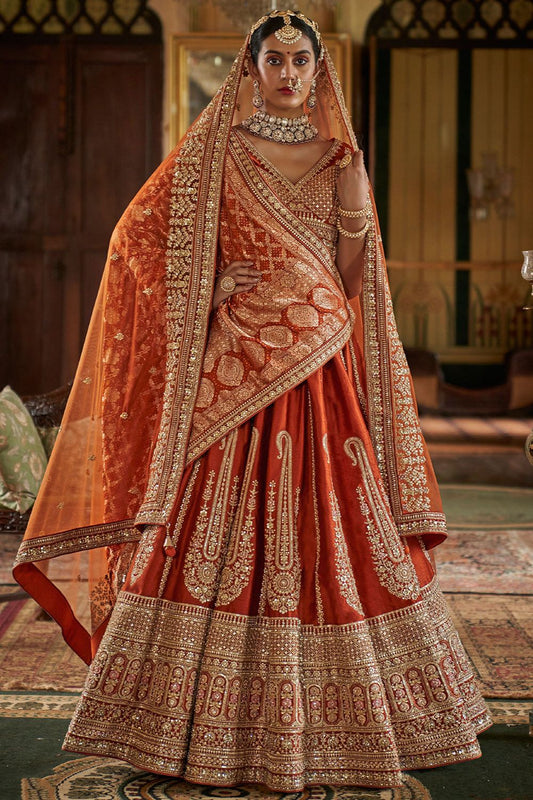 Orange Silk Royal Bridal Lehenga Choli SFSJDN33905