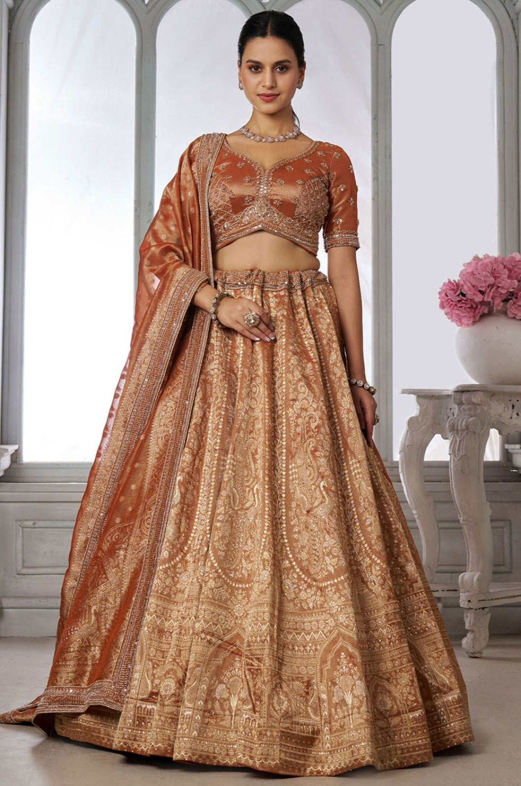 Orange Kanjivaram Lehenga Choli - SFPRF280005