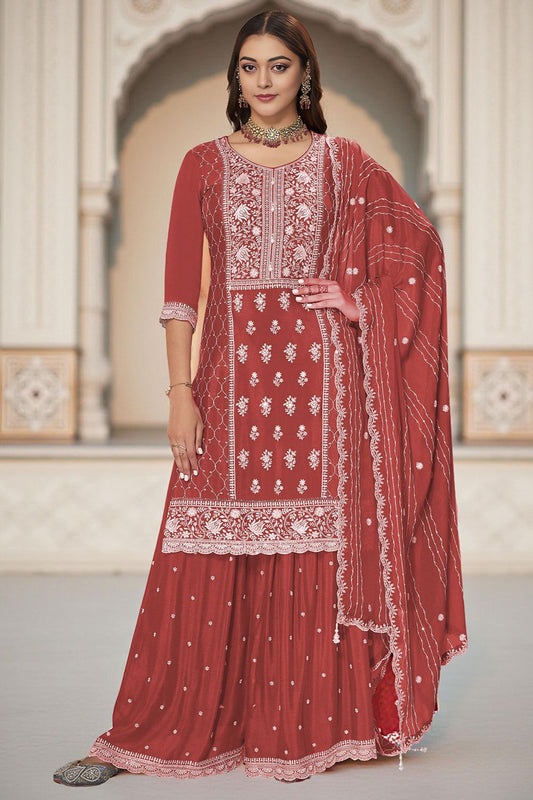 Orange Chinnon Sangeet Ceremonial Palazzo Suit  SFANB72203R