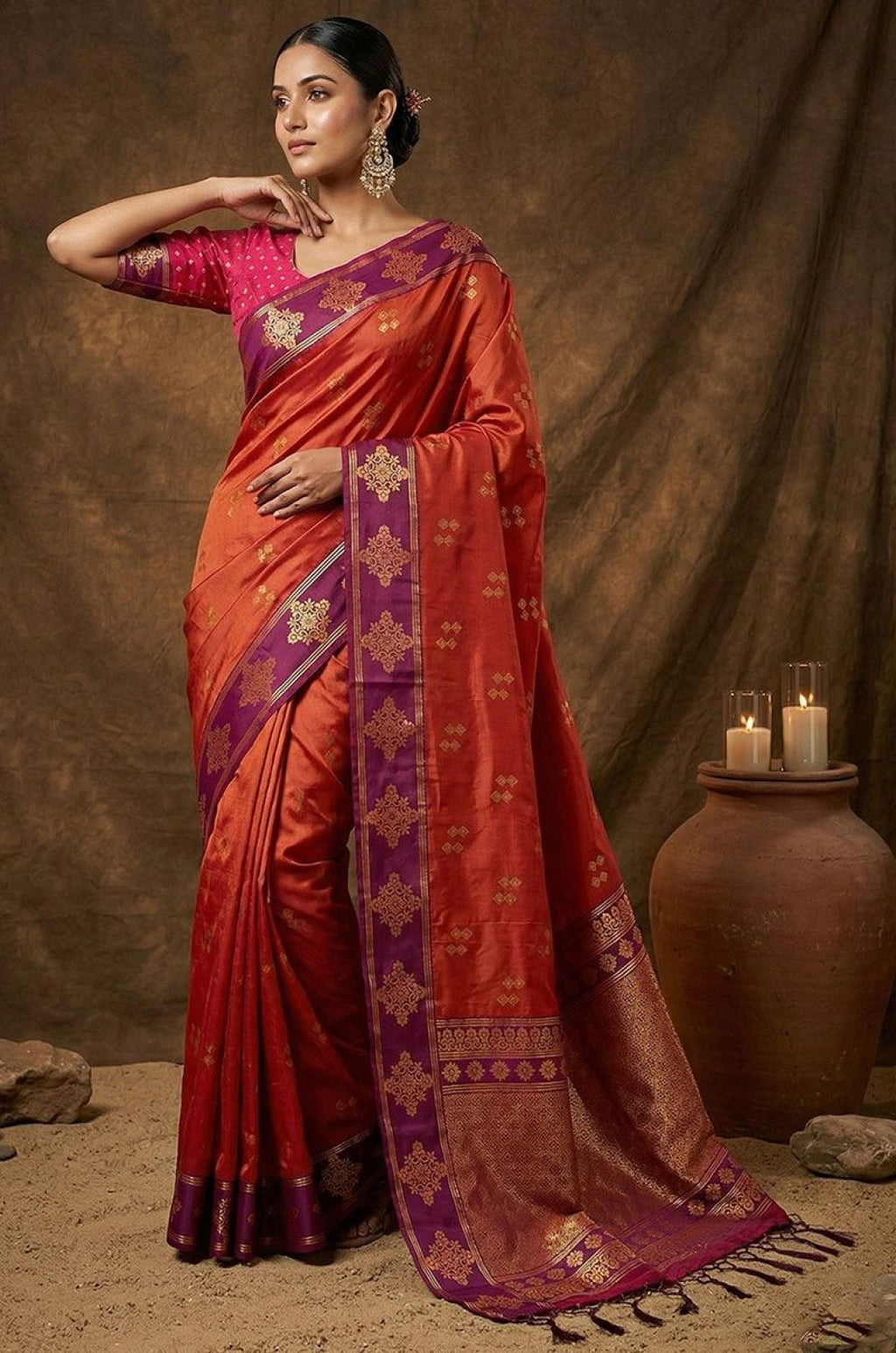 Orange Silk Sarees - SFAST20803