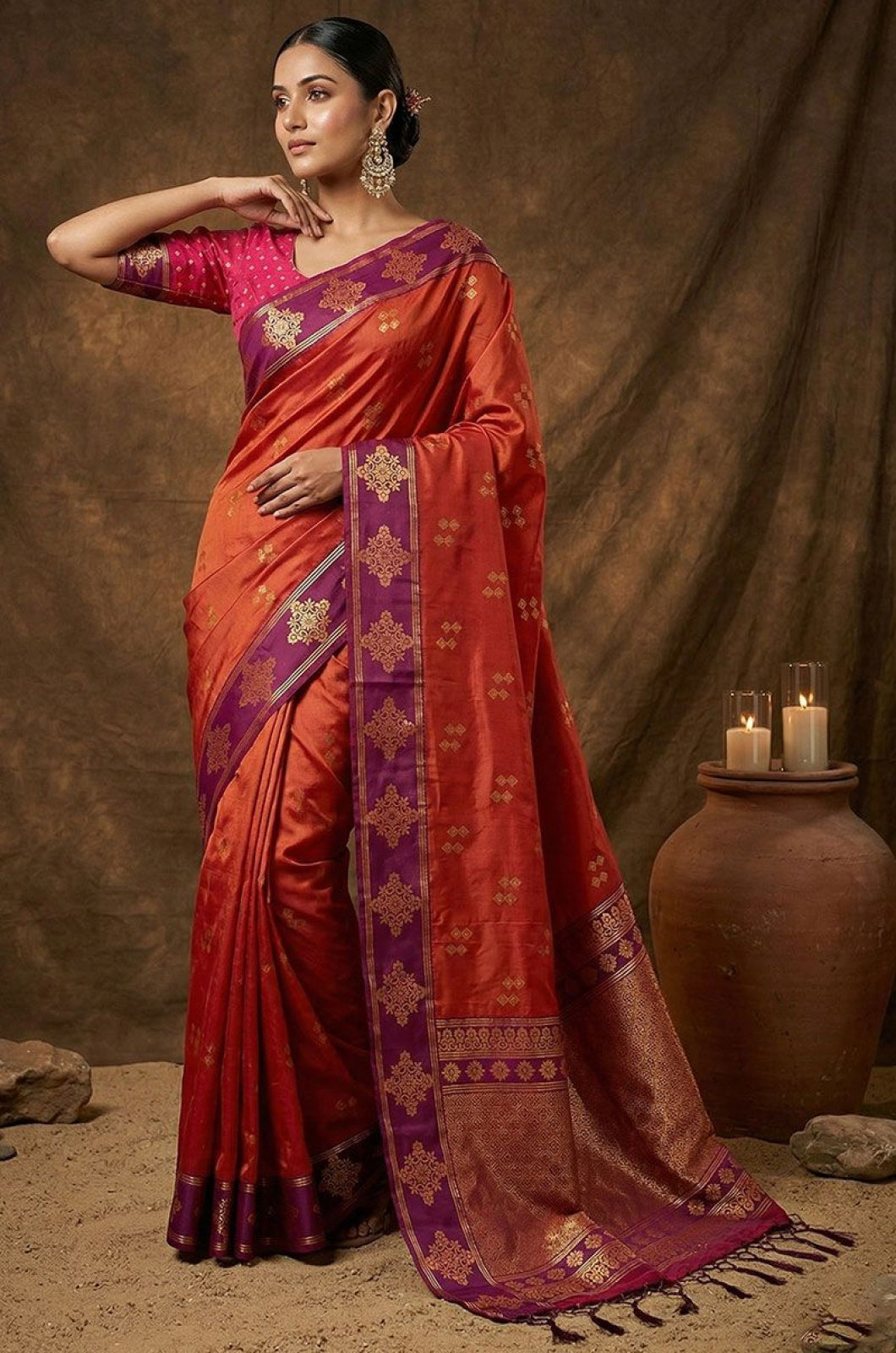 Orange Silk Sarees - SFAST20803