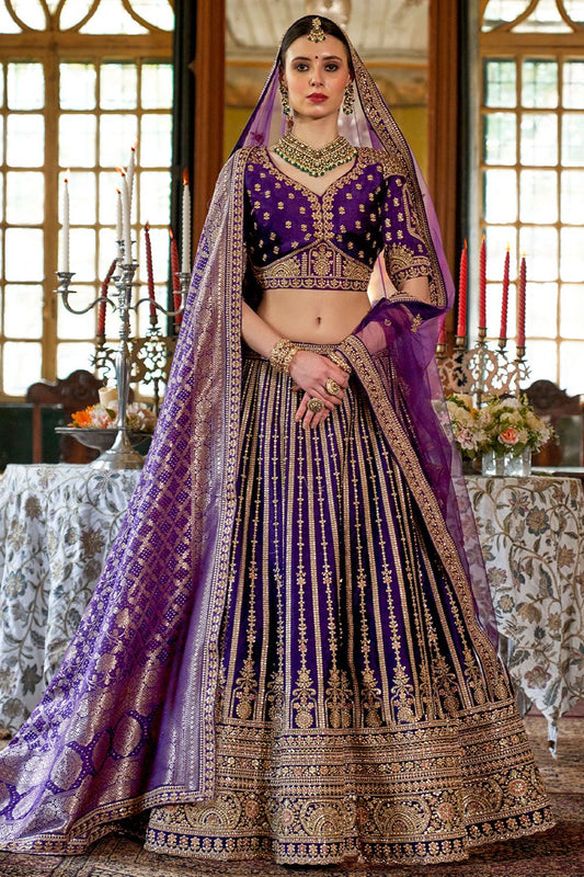 Purple Heavy Bridal Silk Lehenga Choli Set SFSJDN34002