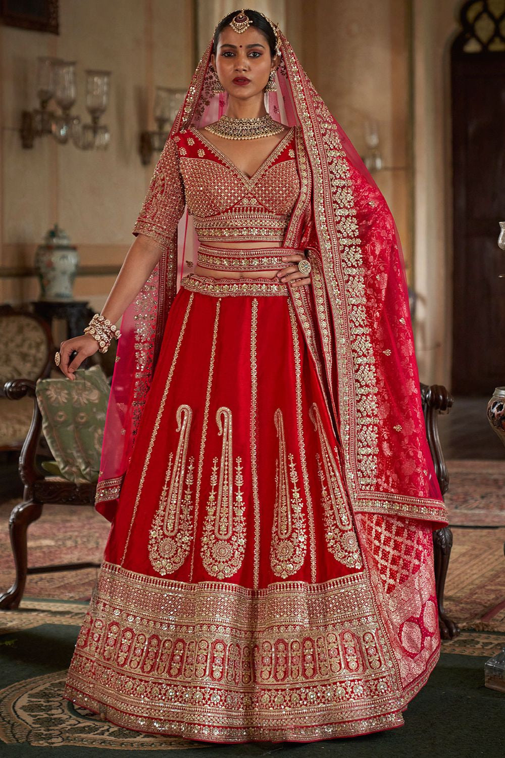 Red Silk Royal Bridal Lehenga Choli SFSJDN33906