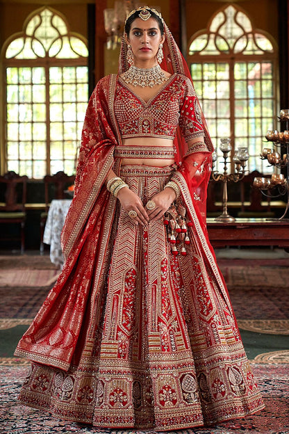 Red Subtly Opulent  Bridal Silk Lehenga Choli  SFSJDN34103