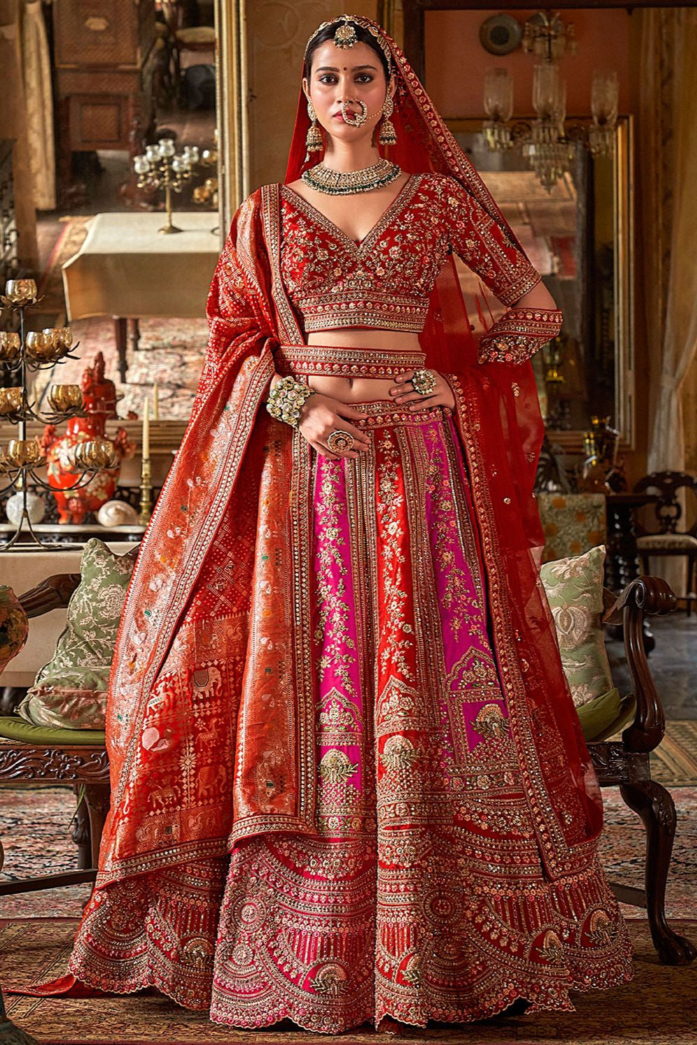 Red Heavy Bridal Silk Lehenga Choli Set  SFSJDN34007