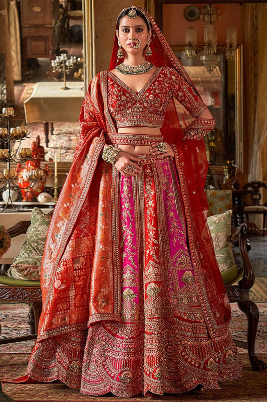 Red Heavy Bridal Silk Lehenga Choli Set  SFSJDN34007