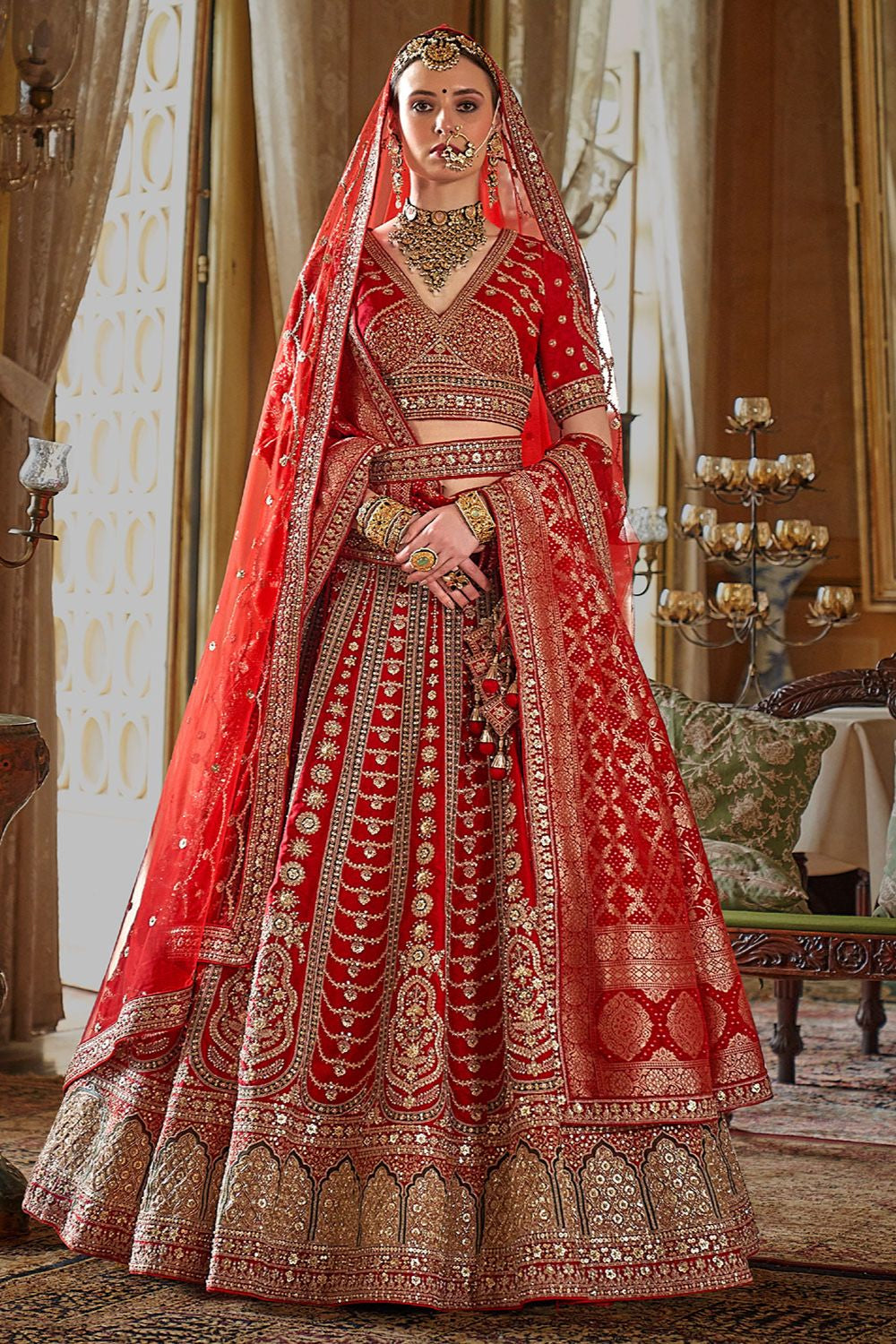 Red Heavy Bridal Silk Lehenga Choli Set  SFSJDN34008