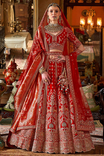 Red Subtly Opulent  Bridal Silk Lehenga Choli  SFSJDN34104