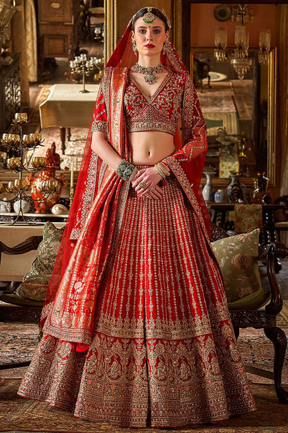 Red Subtly Opulent  Bridal Silk Lehenga Choli  Lehenga Choli - SFSJDN34107