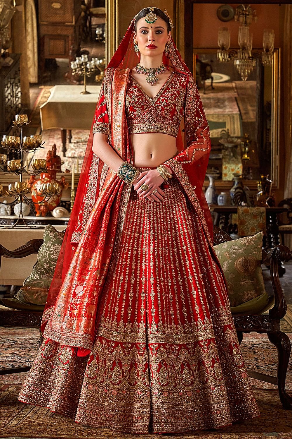 Red Subtly Opulent  Bridal Silk Lehenga Choli  SFSJDN34108