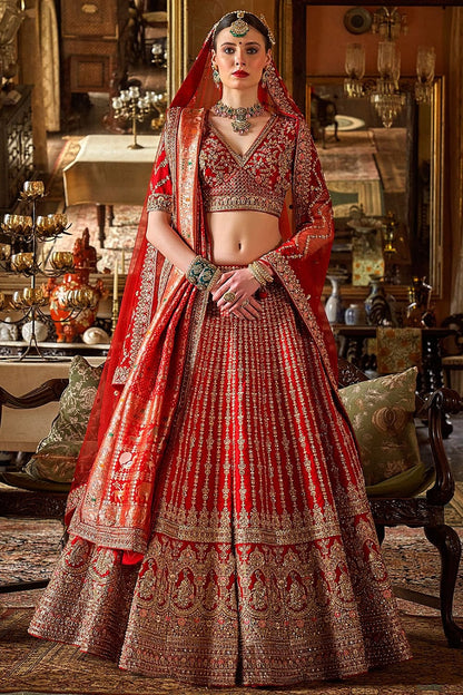Red Subtly Opulent  Bridal Silk Lehenga Choli  SFSJDN34108