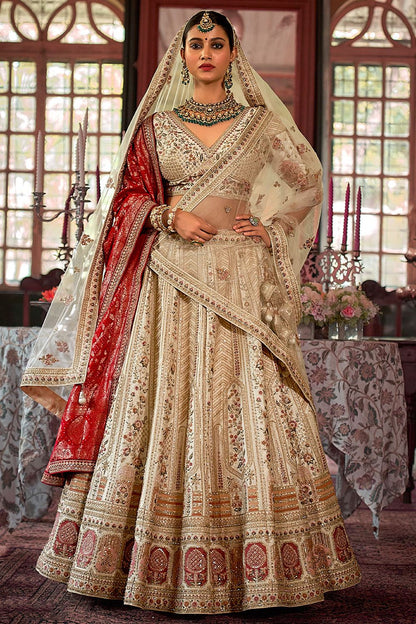 Ivory Subtly Opulent  Bridal Silk Lehenga Choli  SFSJDN34102