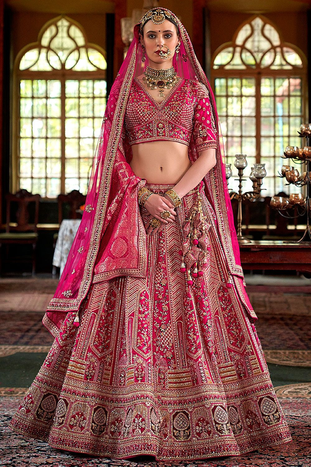 Pink Subtly Opulent  Bridal Silk Lehenga Choli SFSJDN34101