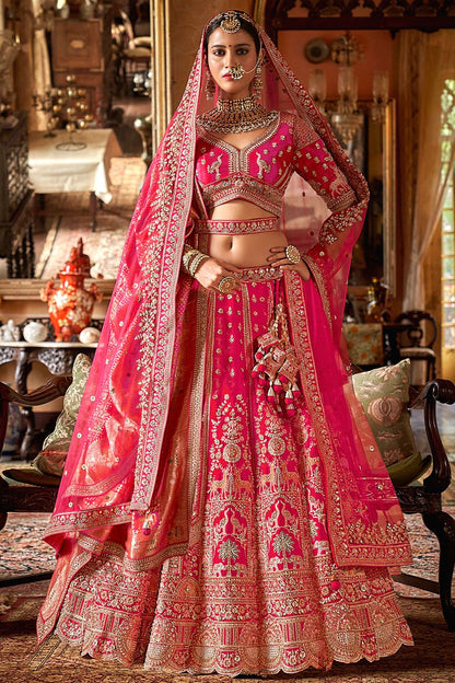 Rani Pink Subtly Opulent  Bridal Silk Lehenga Choli SFSJDN34106