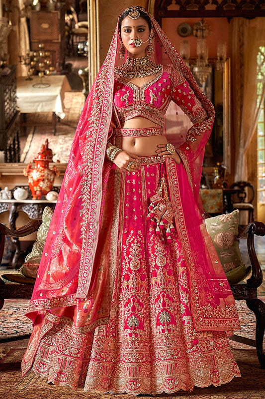 Rani Pink Subtly Opulent  Bridal Silk Lehenga Choli SFSJDN34106