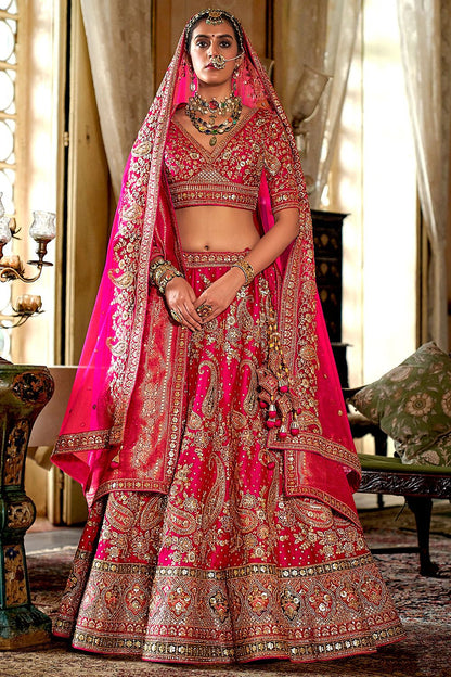 Red Subtly Opulent  Bridal Silk Lehenga Choli  SFSJDN34109