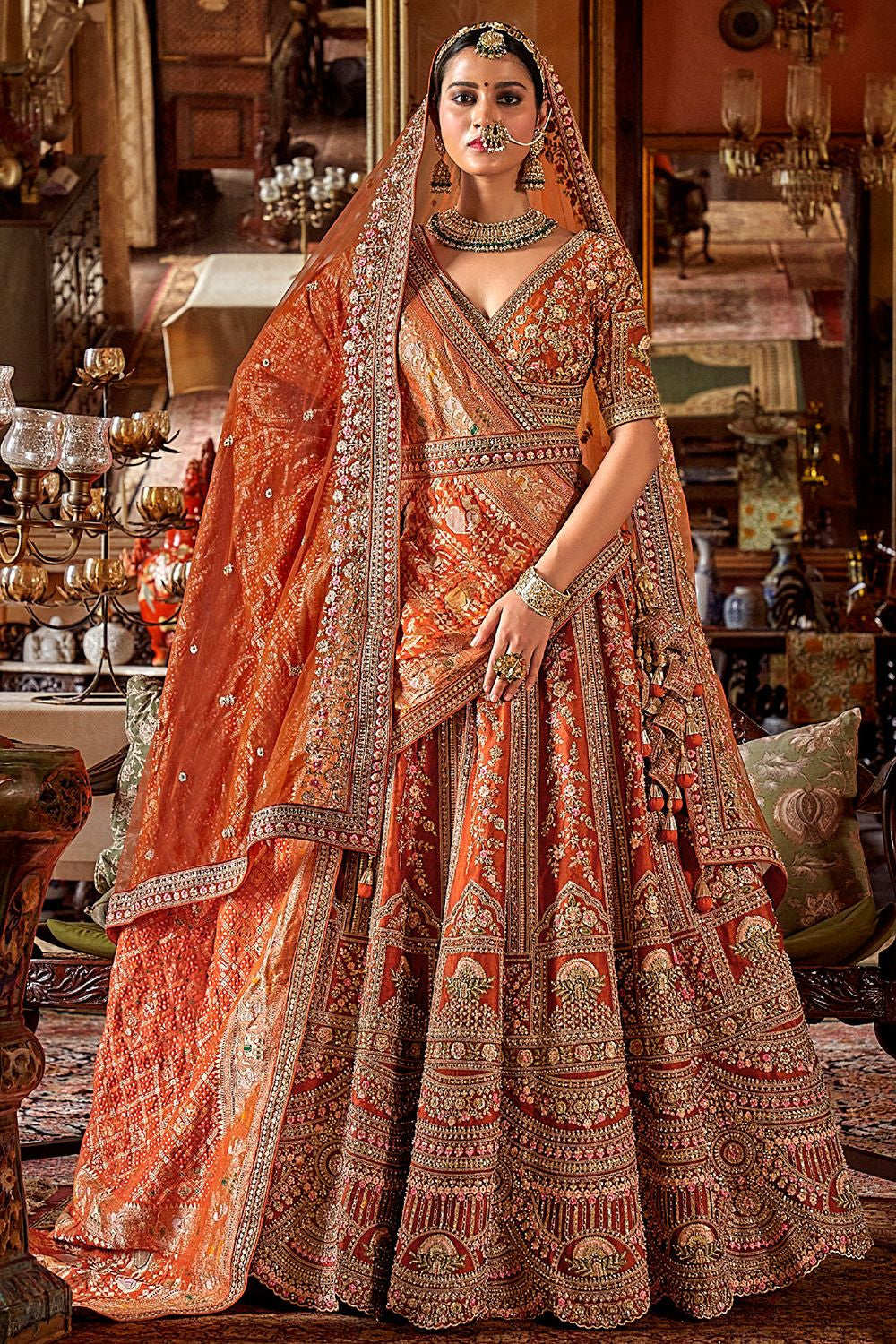 Orange Heavy Bridal Silk Lehenga Choli Set  SFSJDN34006