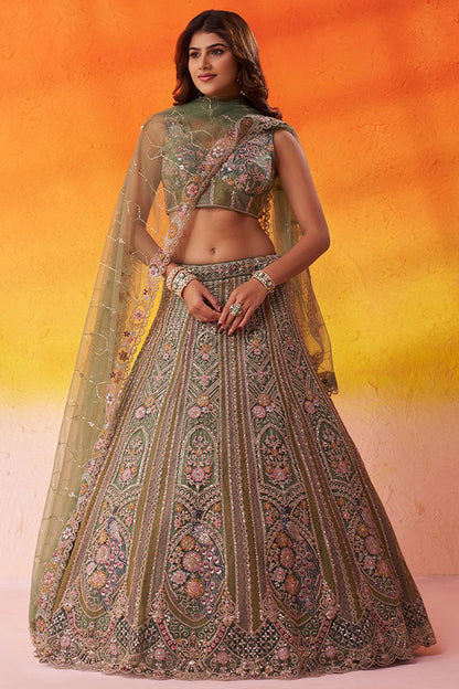 Green Bridal Wedding Net Lehenga Choli SFROY565722