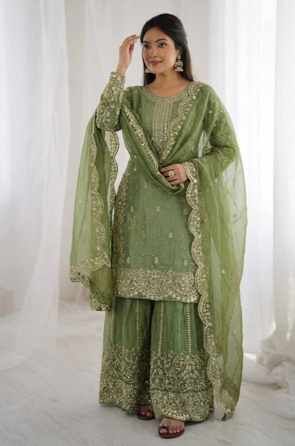 Green Silk Salwar Kameez - SFFK38702R