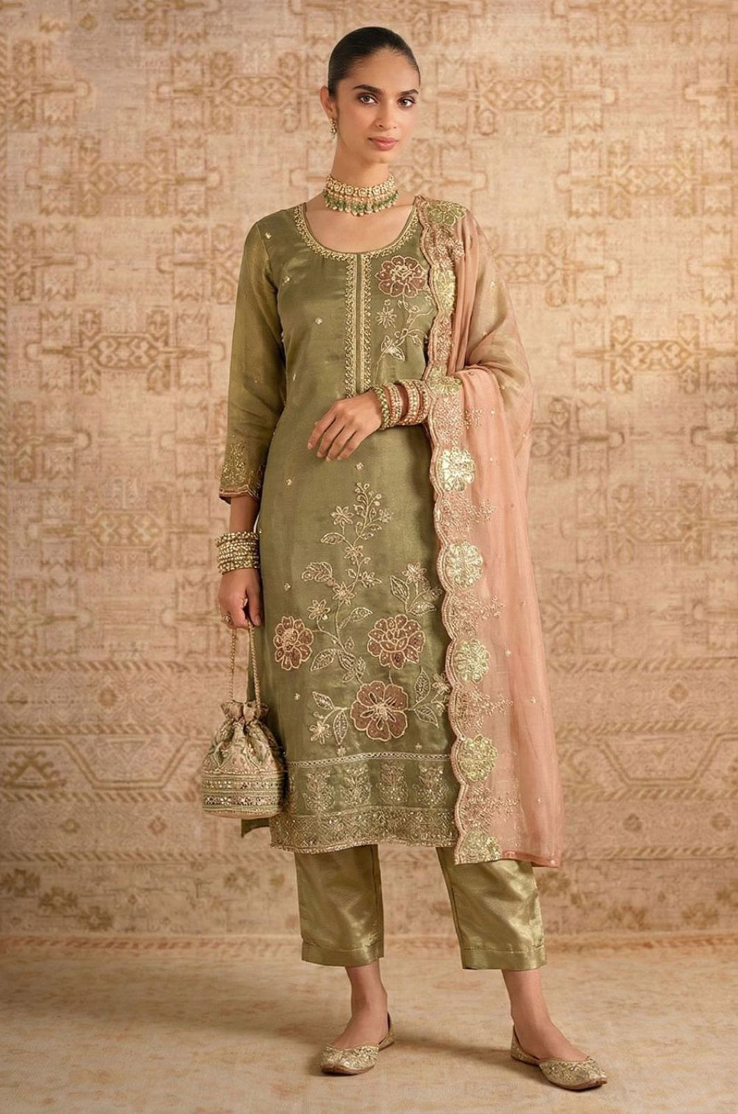 Green Silk Salwar Kameez - SFSA561103R