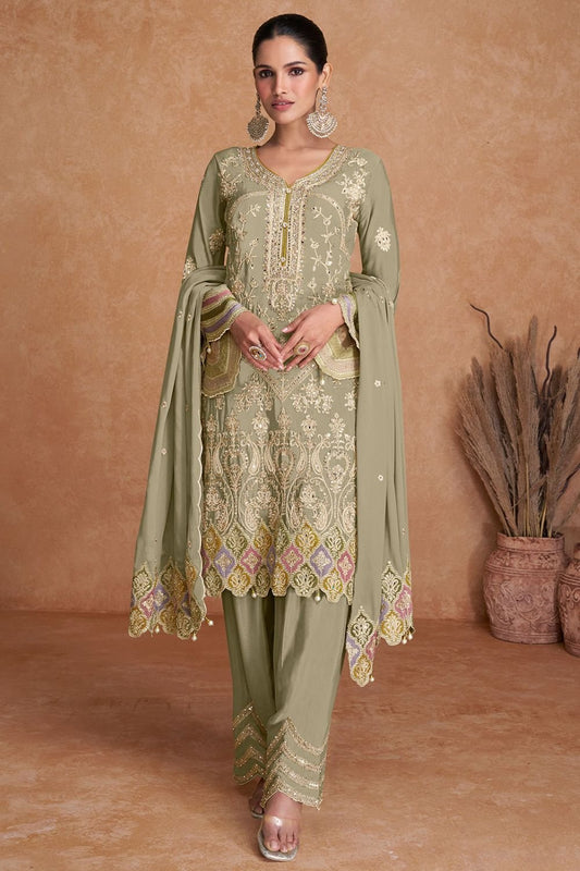 Grey  Magnetic Wedding Salwar Kameez In Chinnon SFYS130705R