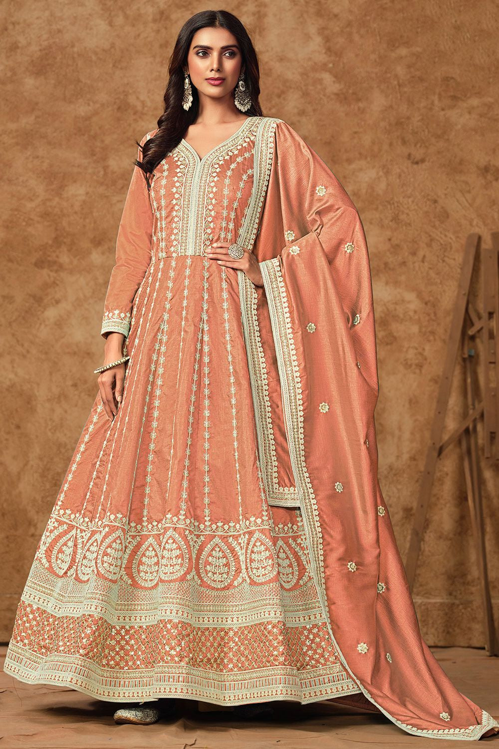 Orange Dola Silk Anarkali Suit Sequins Embroidery Work  SFDFS33404R