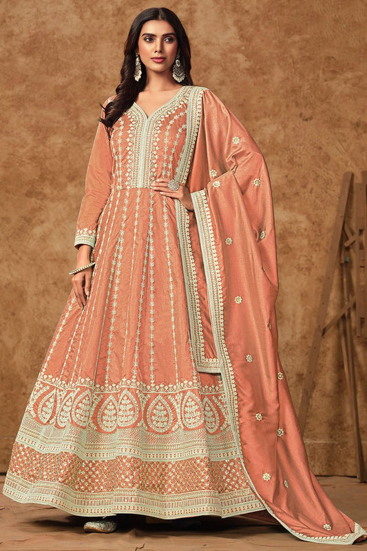 Orange Dola Silk Anarkali Suit Sequins Embroidery Work  SFDFS33404R