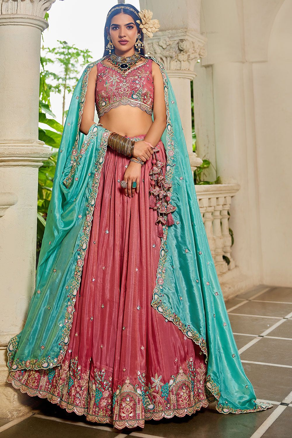 Pink Satin Silk Party Lehenga Choli SFFK28802