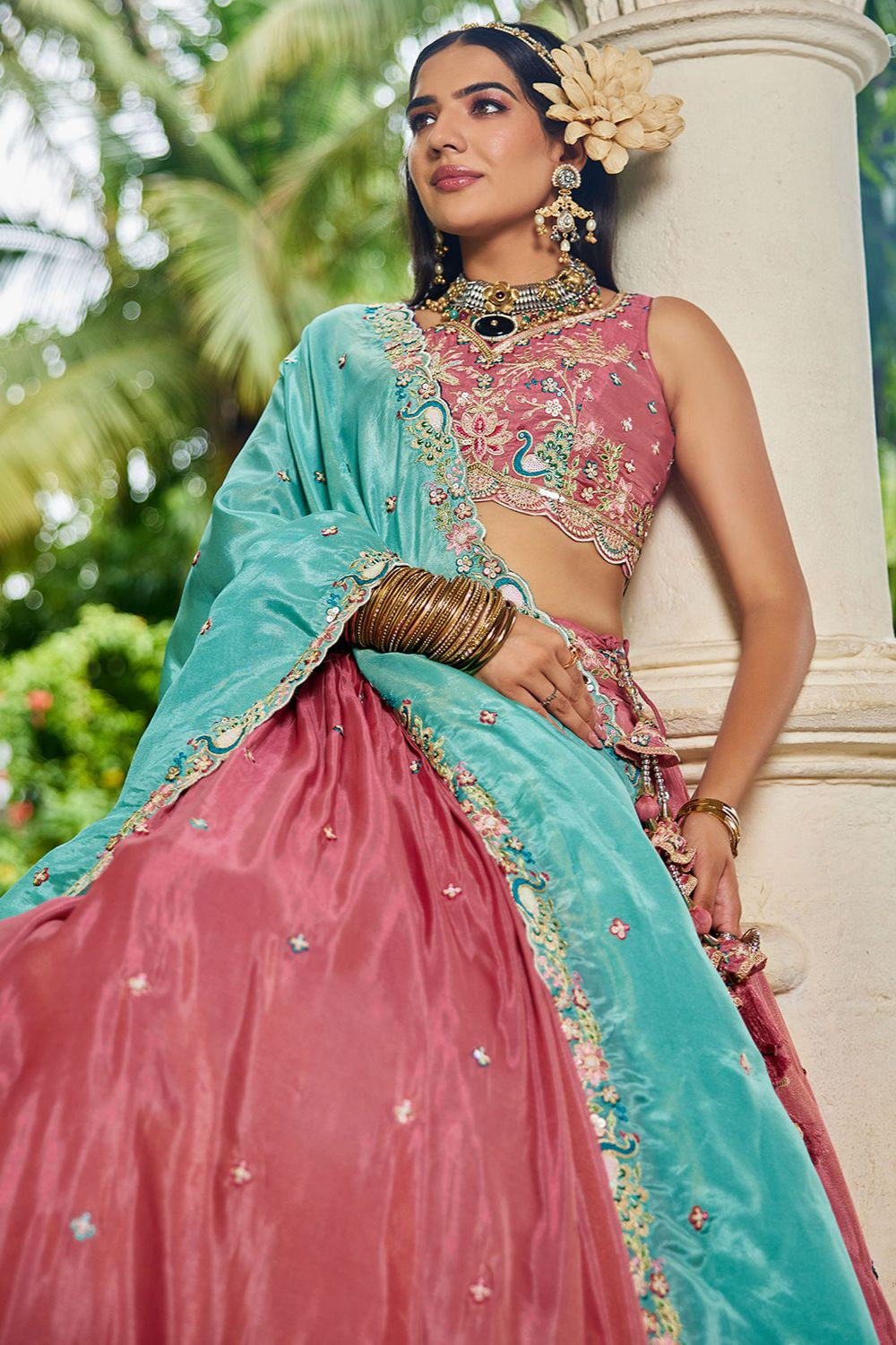 Pink Satin Silk Party Lehenga Choli SFFK28802