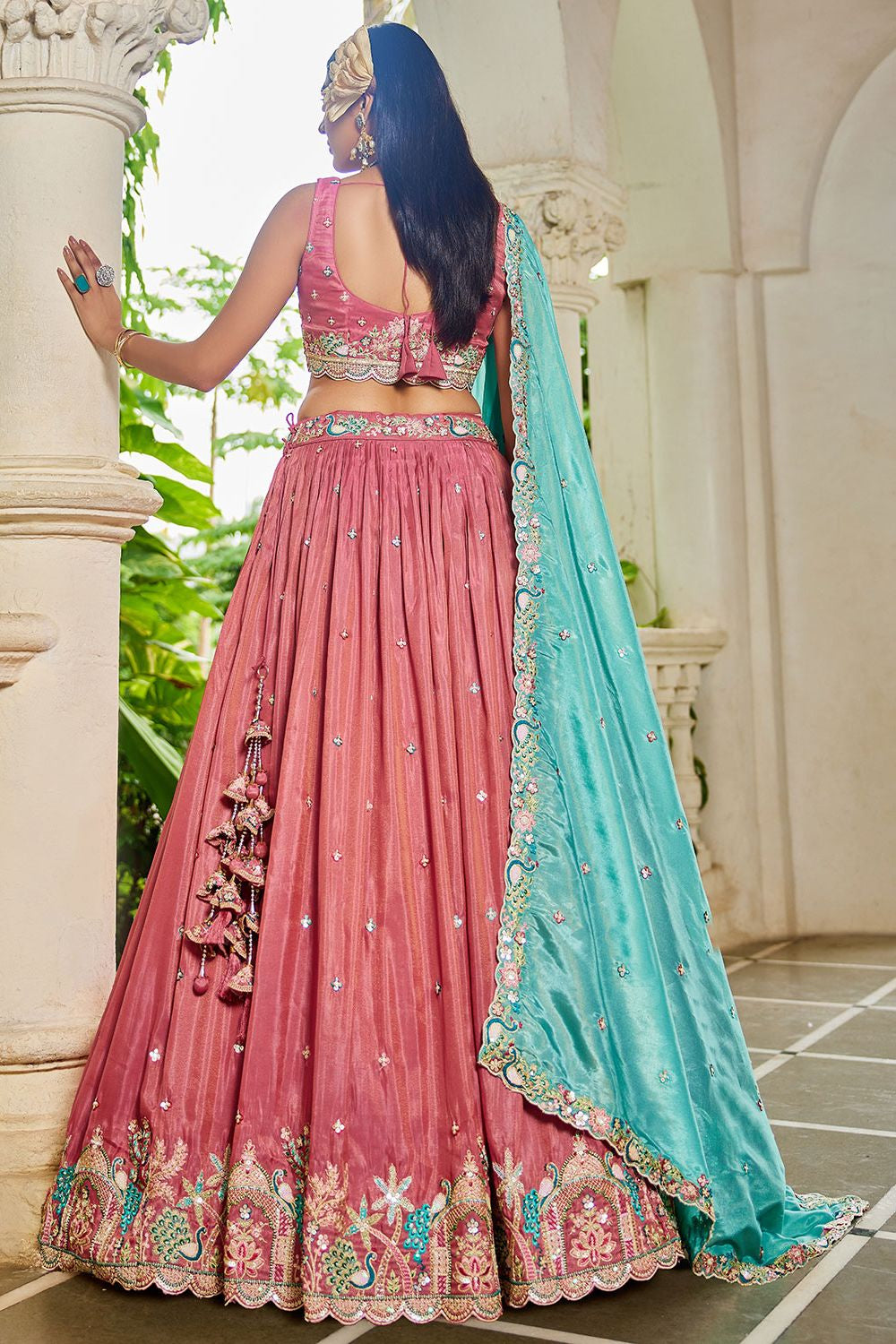 Pink Satin Silk Party Lehenga Choli SFFK28802
