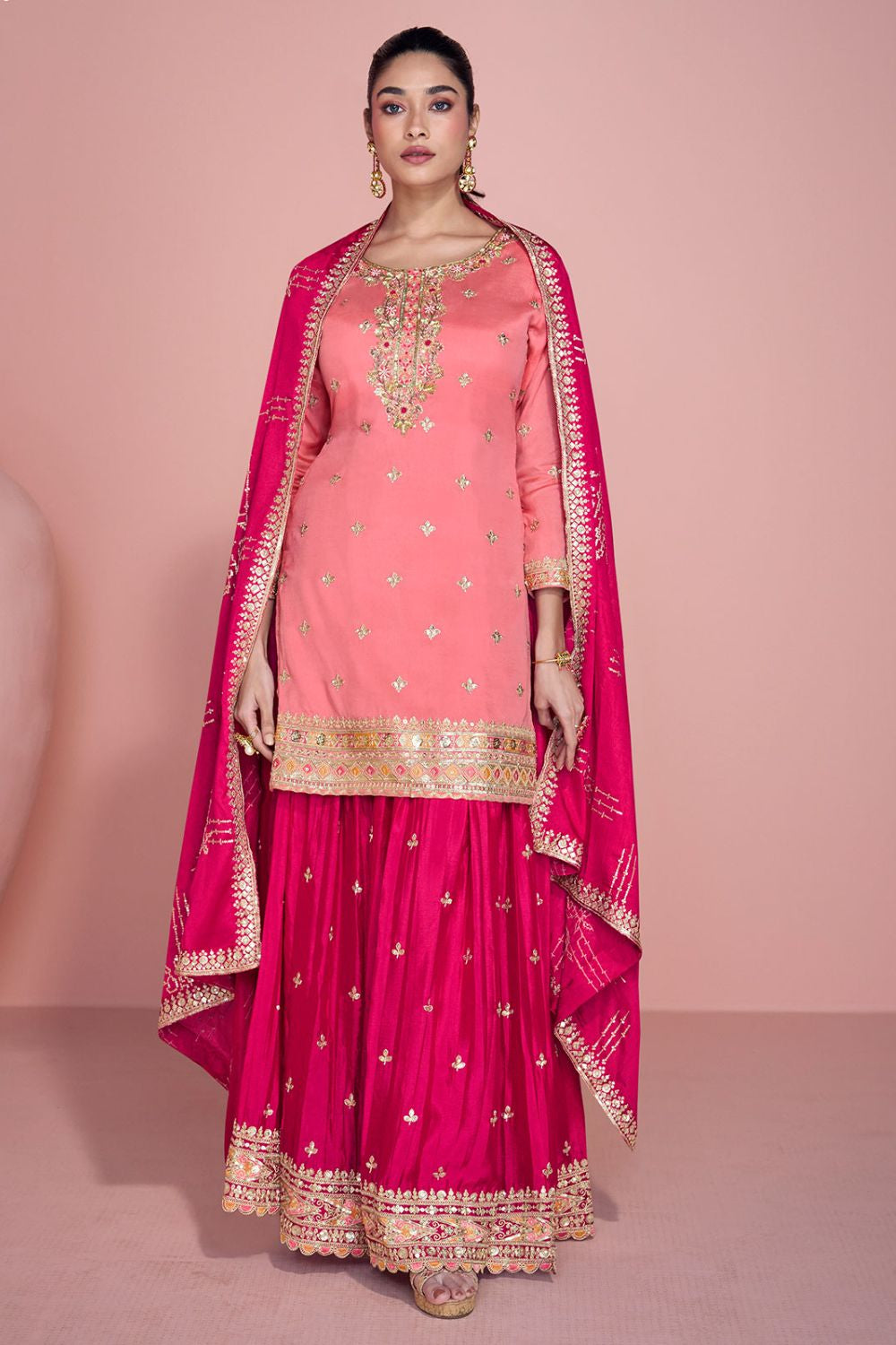 Pink Silk Wedding Sangeet Palazzo Suit  SFYS154601R