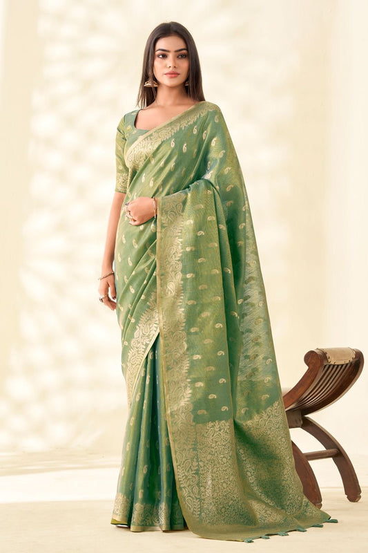 Green Tissue Silk Party Saree With Blouse SFSJDN31601