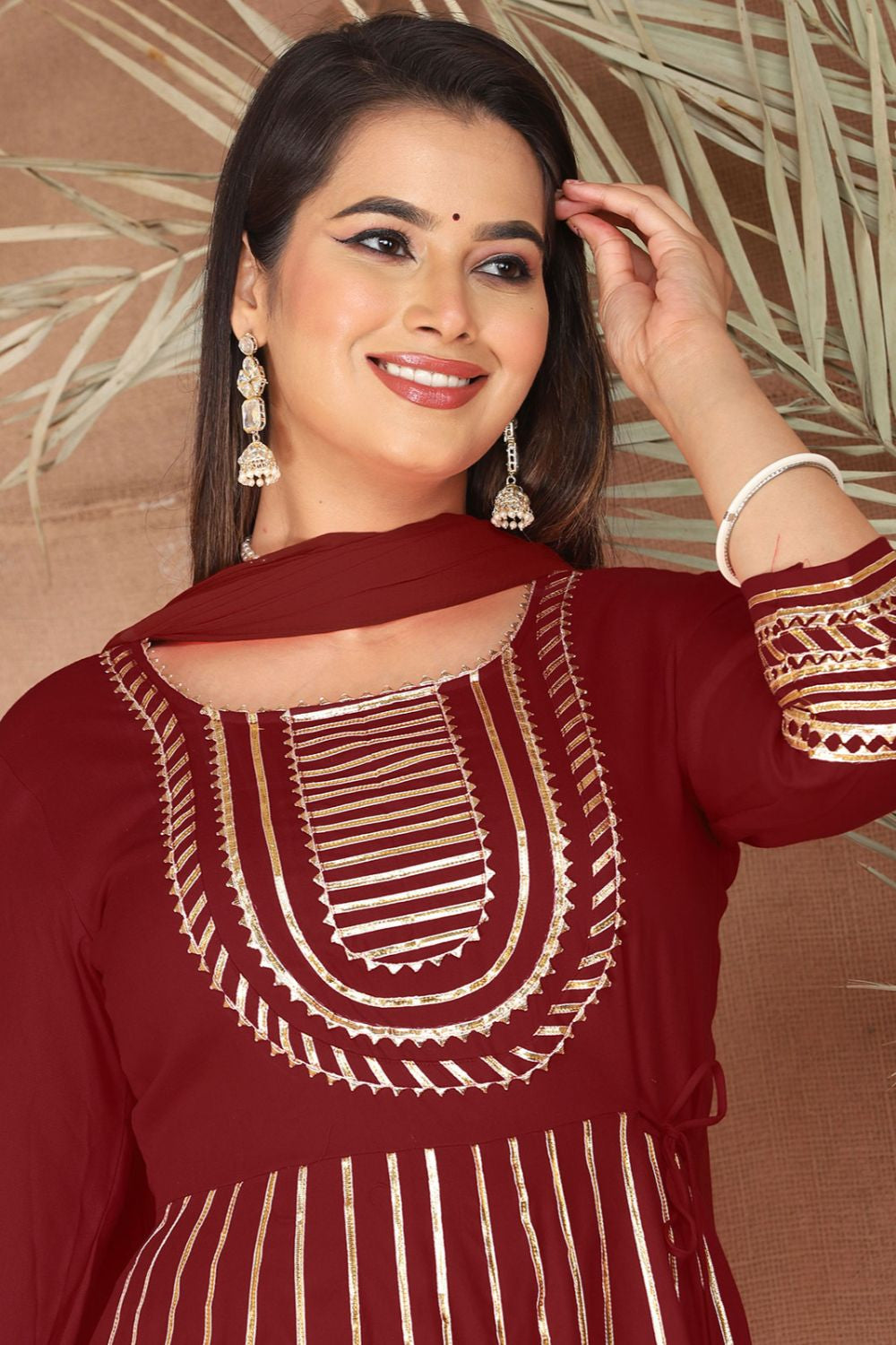 Maroon Rayon Zari Work Plus Size Salwar Kameez SFSBR1301R