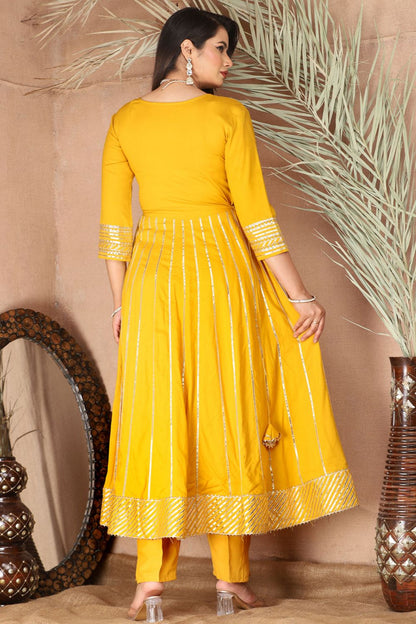 Yellow Rayon Zari Work Plus Size  Salwar Kameez - SFSBR1304R