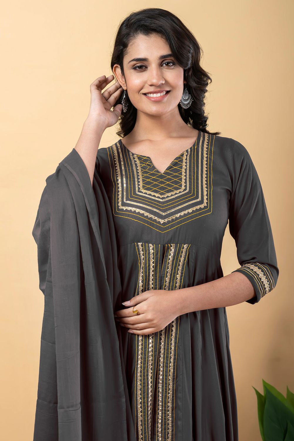 Grey Rayon Plus Size Indian Sangeet Salwar Kameez  SFSBR1103R