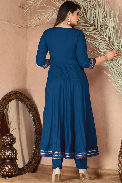 Blue Rayon Plus Size Indian Sangeet Salwar Kameez SFSBR1110R