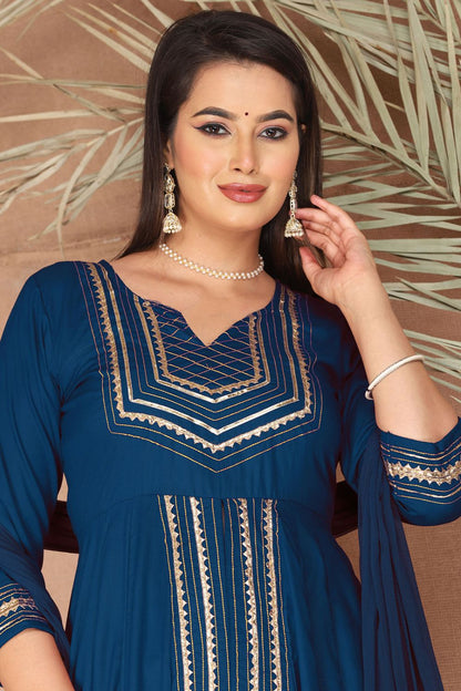 Blue Rayon Plus Size Indian Sangeet Salwar Kameez SFSBR1110R