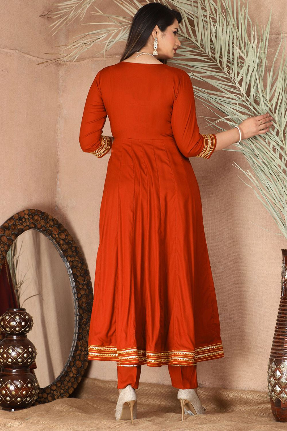 Orange Rayon Plus Size Indian Sangeet Salwar Kameez  SFSBR1111R